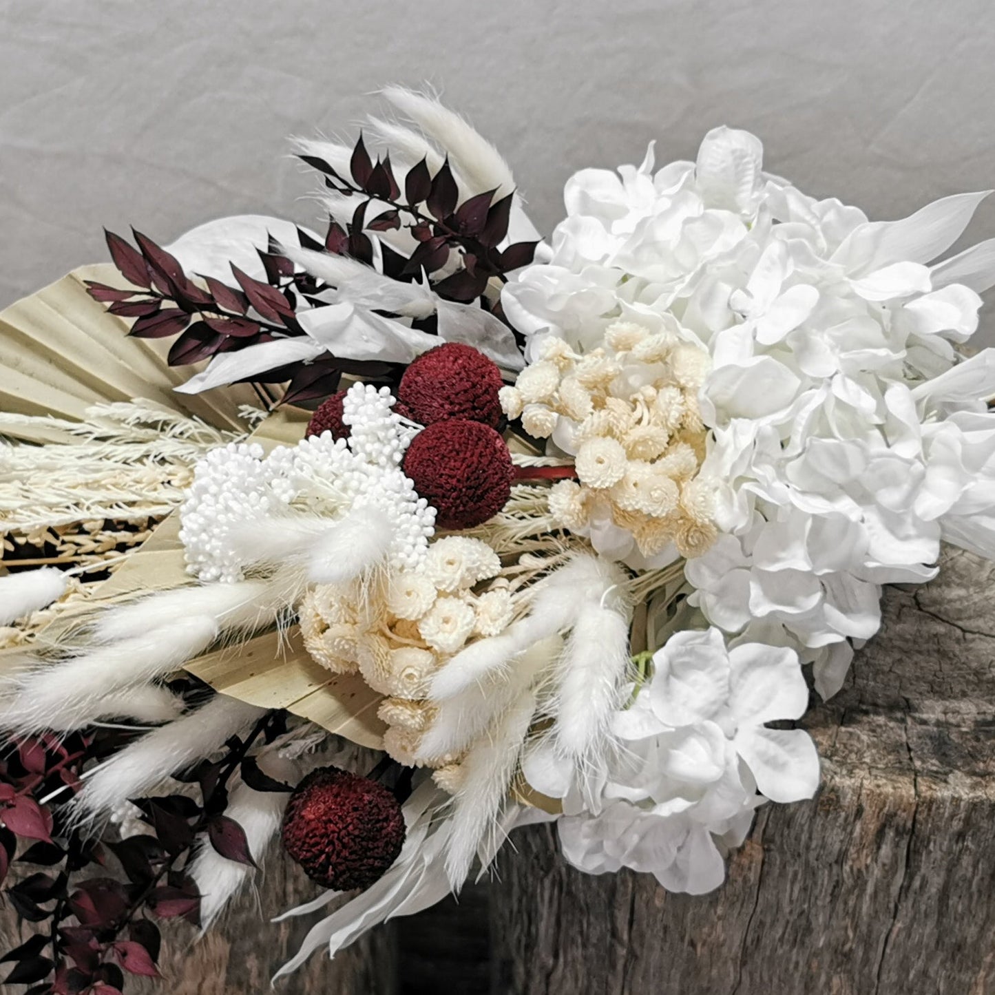 Dried Flower Bridal Bouquet -White, Cream and a touch of Burgundy
