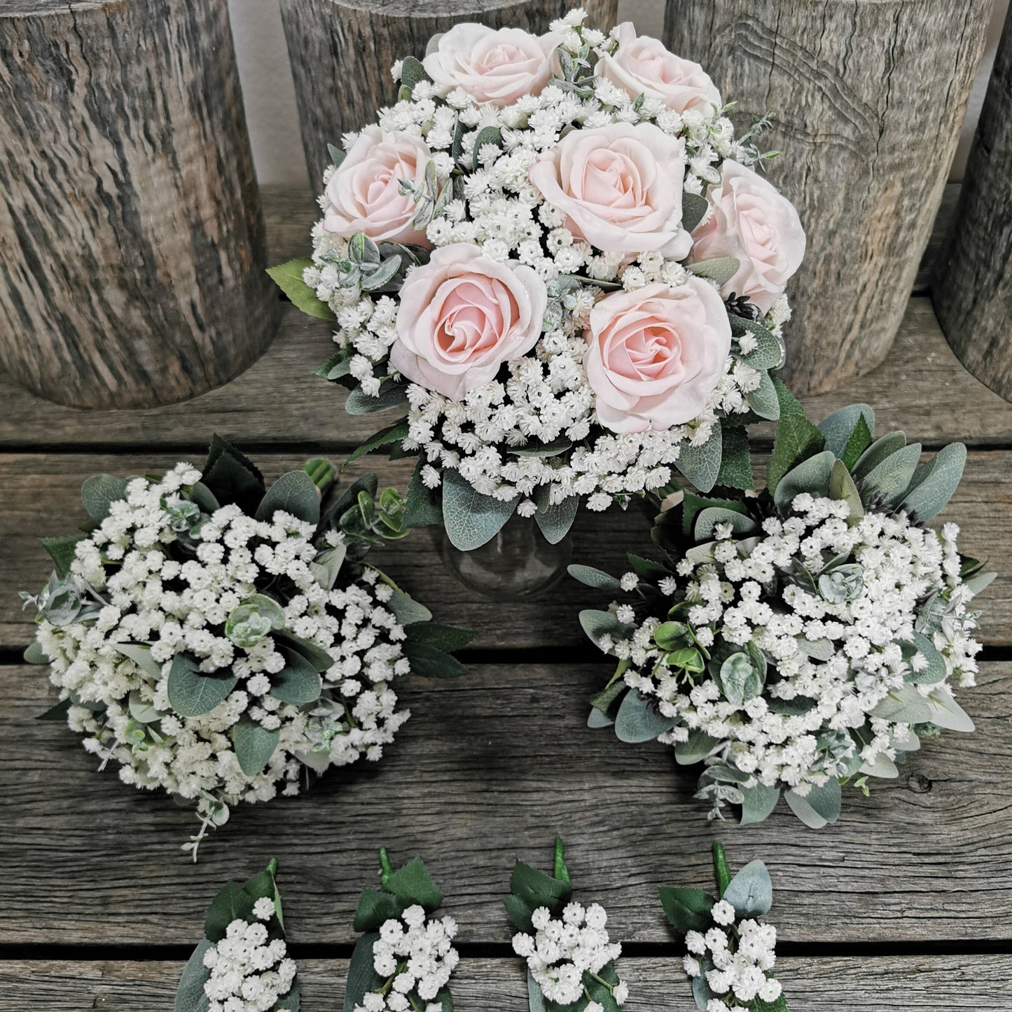 Light Pink Real Touch Rose Bouquet with Babies Breath