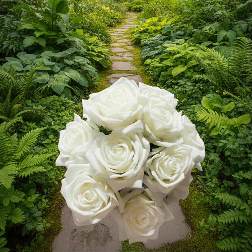 Real Touch White Rose Bridal Bouquet - Beautiful Budget Bouquets