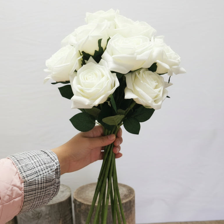 Real Touch White Rose Bridal Bouquet - Beautiful Budget Bouquets