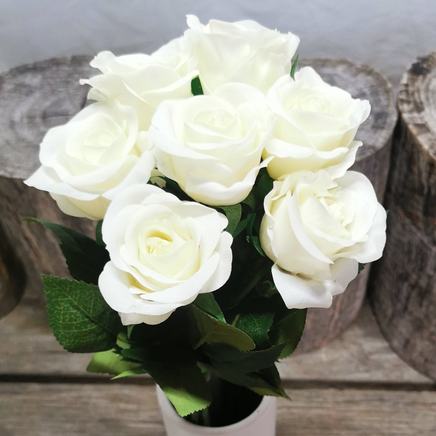 Bouquet of white real touch roses artificial