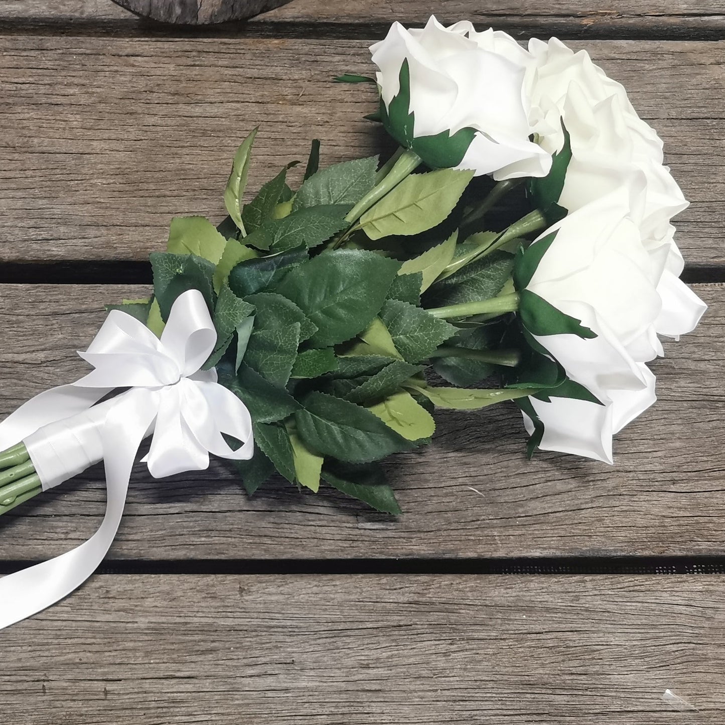 Real Touch White Rose Bridal Bouquet - Beautiful Budget Bouquets