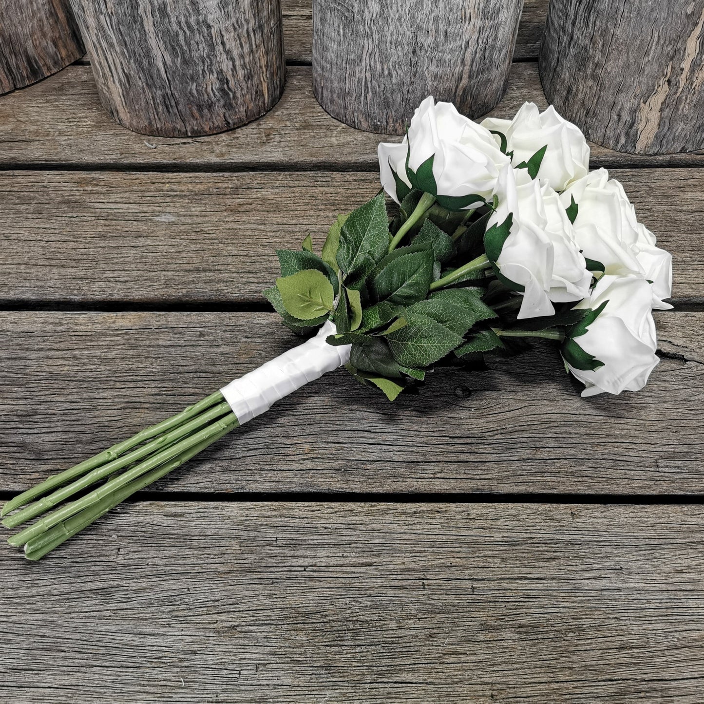 Real Touch White Rose Bridal Bouquet - Beautiful Budget Bouquets