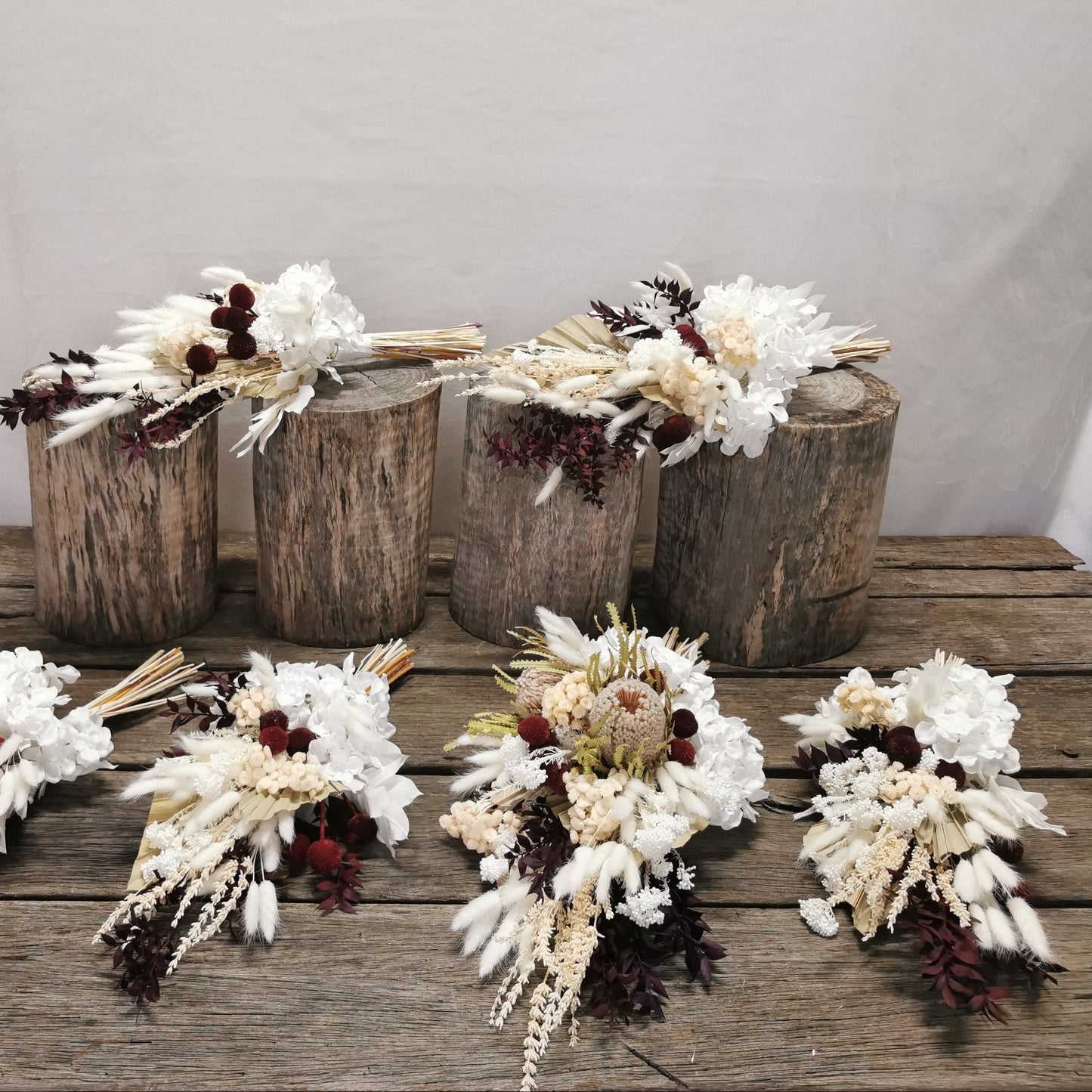 Dried Flower Bridal Bouquet -White, Cream and a touch of Burgundy