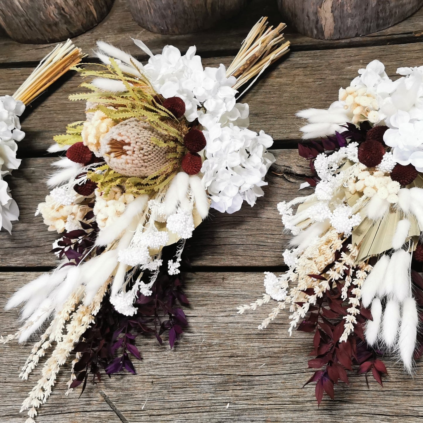 Dried Flower Bridal Bouquet -White, Cream and a touch of Burgundy