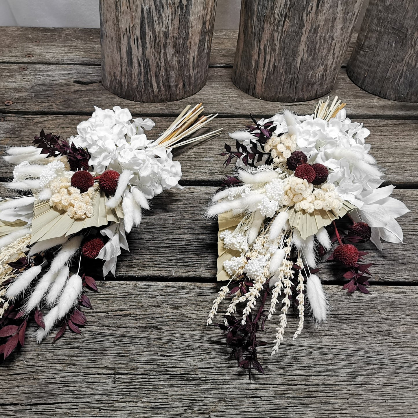 Dried Flower Bridal Bouquet -White, Cream and a touch of Burgundy