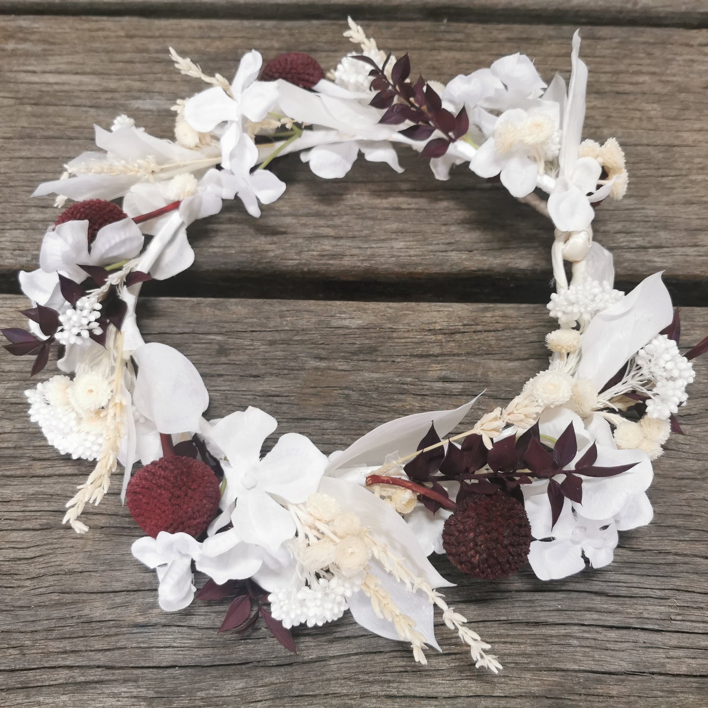 Dried Flower Bridal Bouquet -White, Cream and a touch of Burgundy