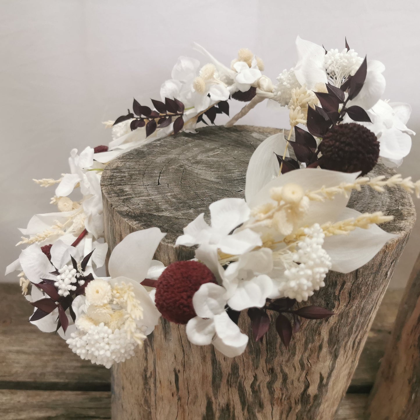 Dried Flower Bridal Bouquet -White, Cream and a touch of Burgundy