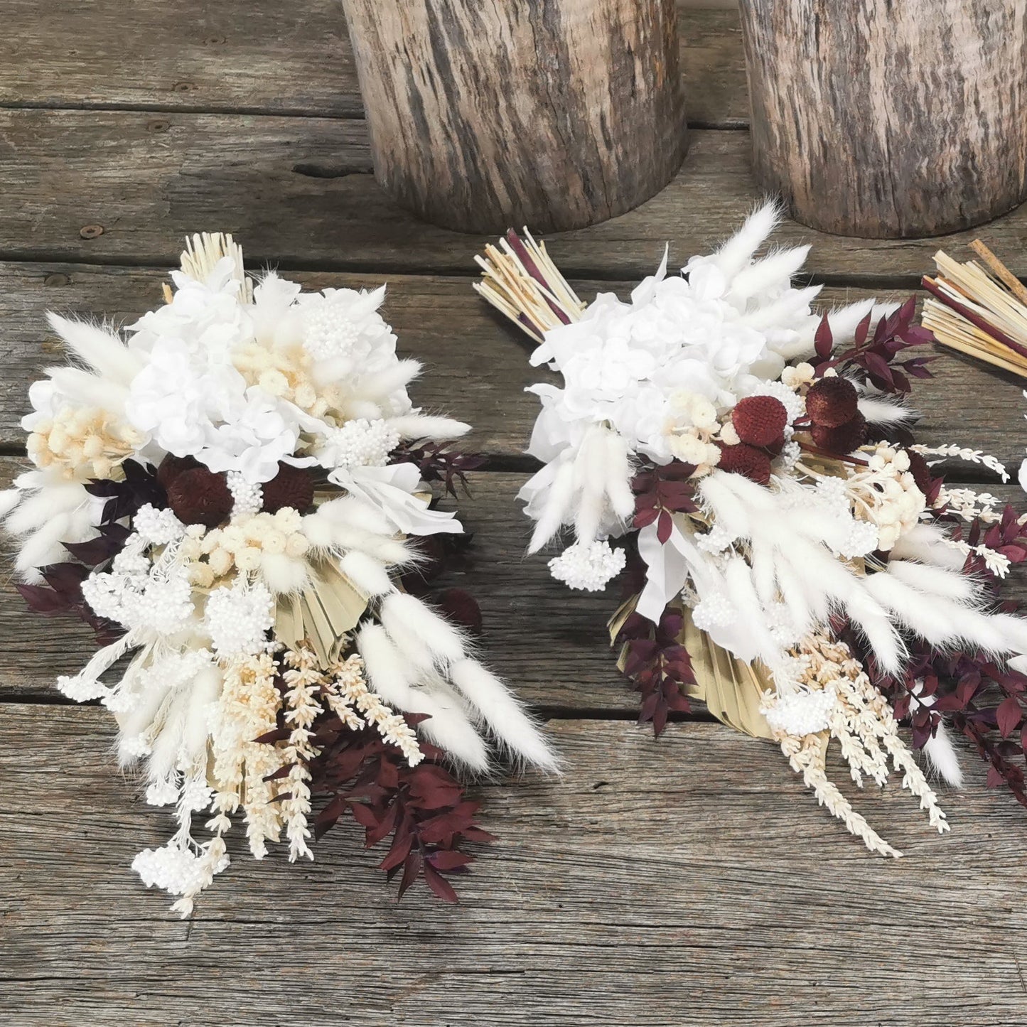 Dried Flower Bridal Bouquet -White, Cream and a touch of Burgundy