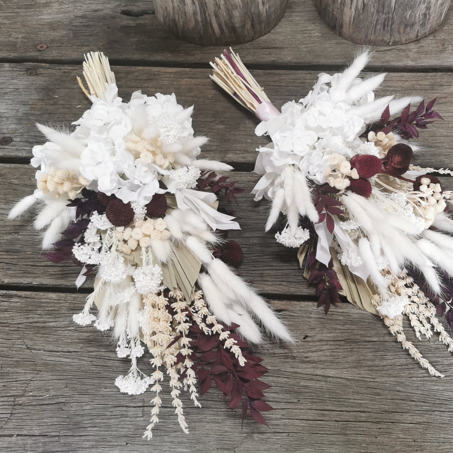 Dried Flower Bridal Bouquet -White, Cream and a touch of Burgundy