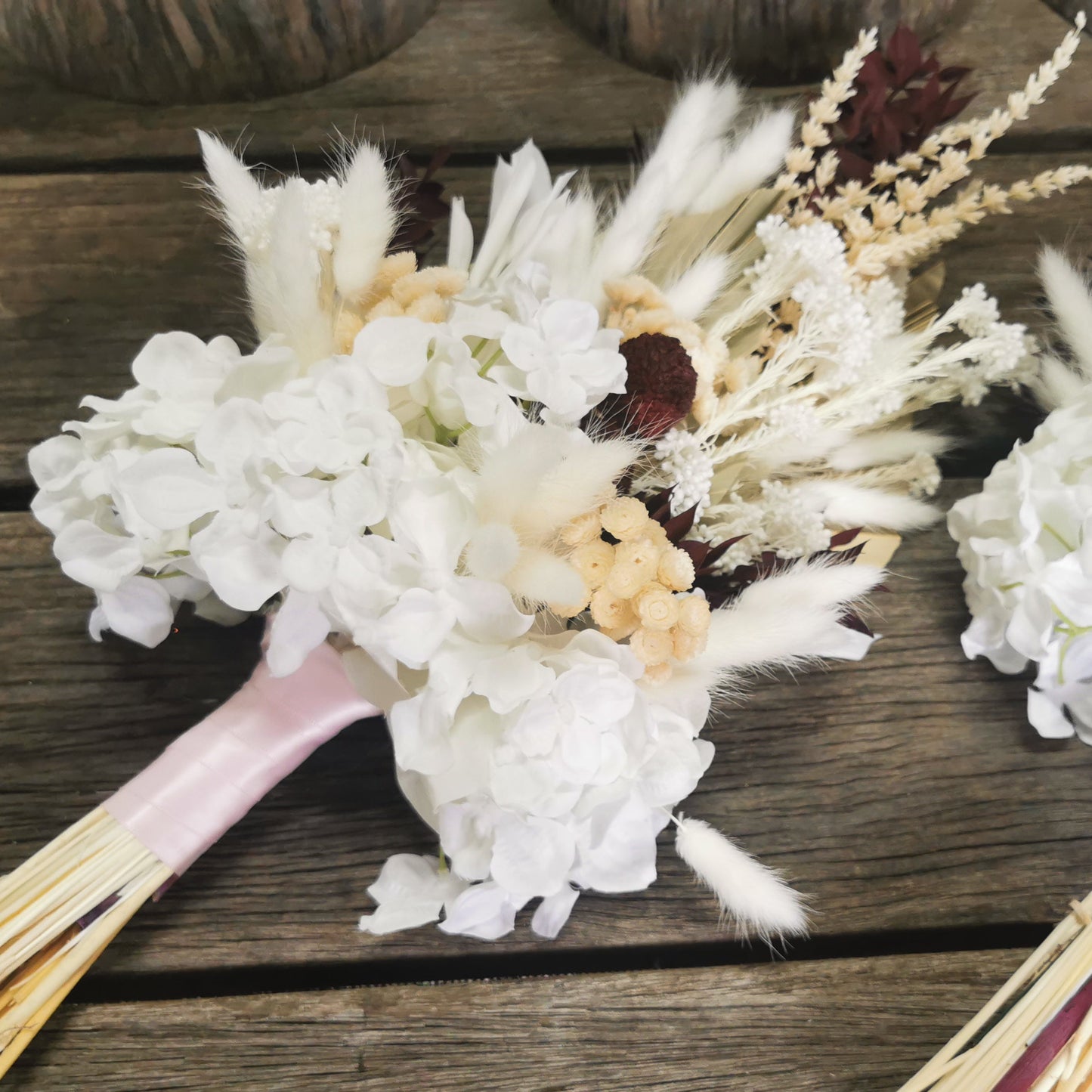 Dried Flower Bridal Bouquet -White, Cream and a touch of Burgundy