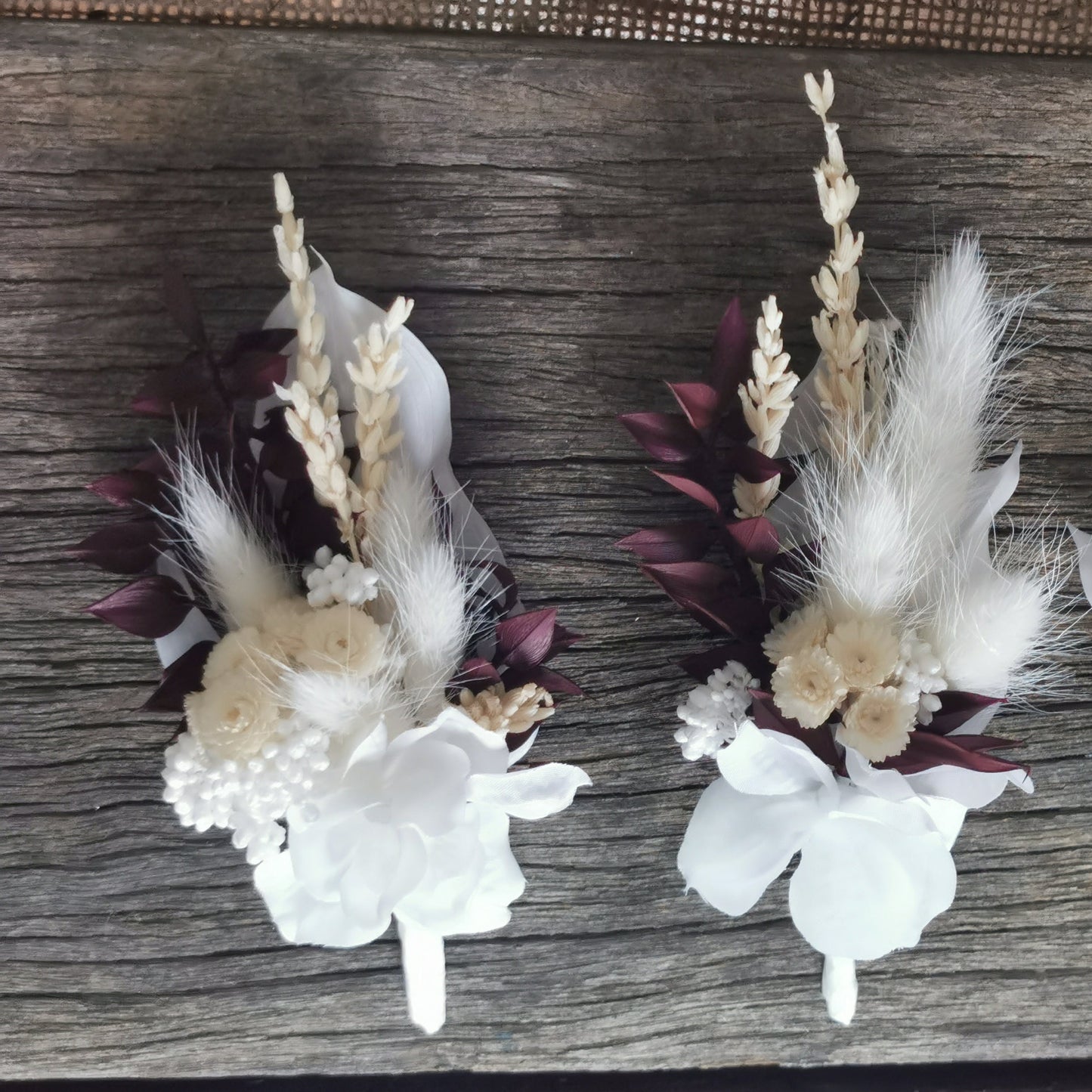 Dried Flower Bridal Bouquet -White, Cream and a touch of Burgundy