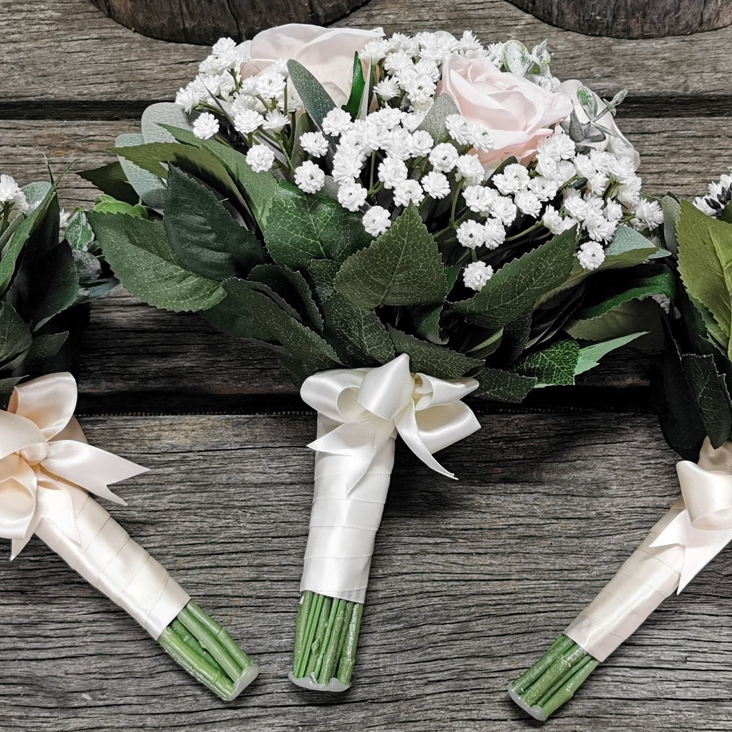 Light Pink Real Touch Rose Bouquet with Babies Breath