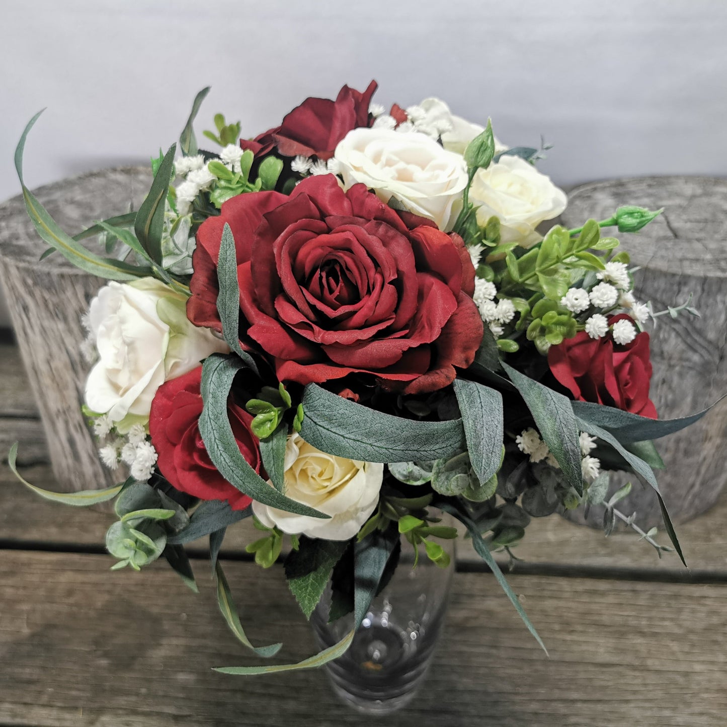 Burgundy and Cream Rose Bridal Bouquet- Silk Touch Blooms