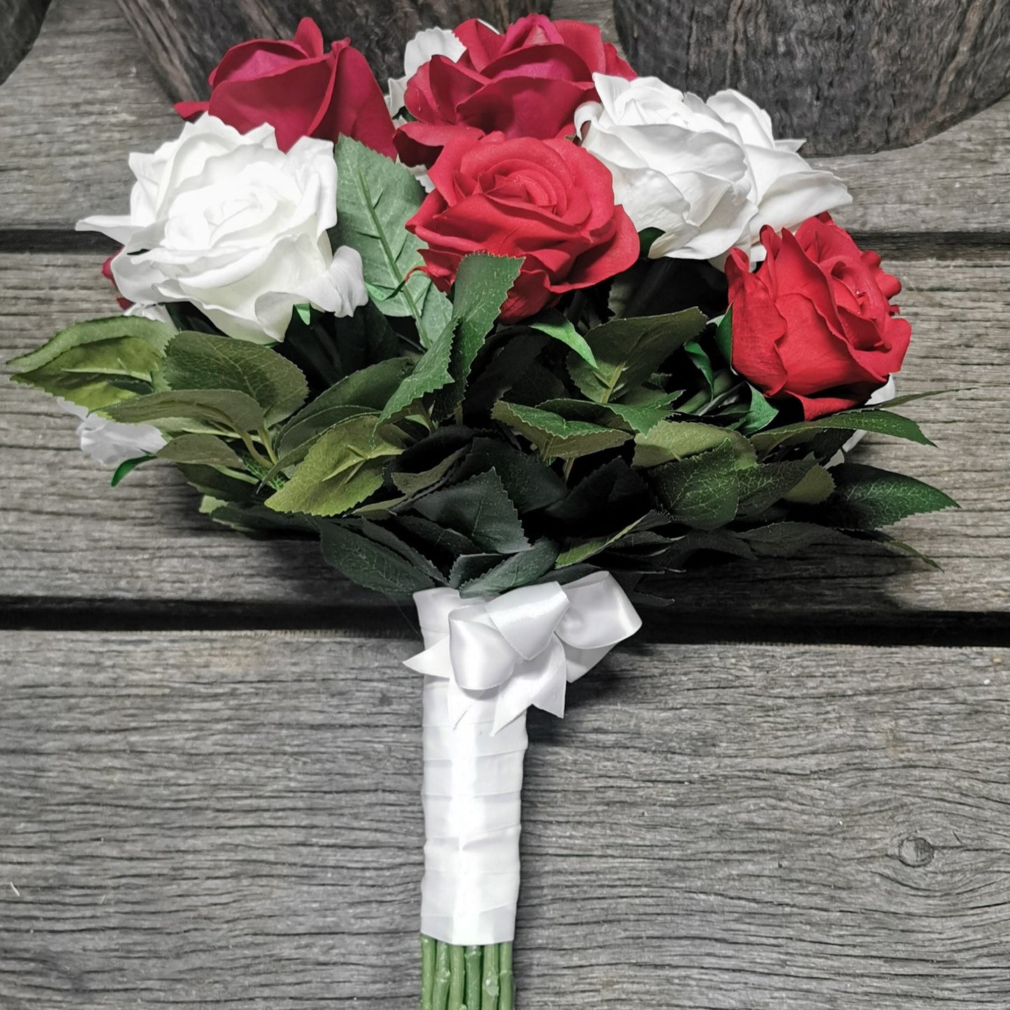 Red and White Rose - Real Touch Artificial Flowers
