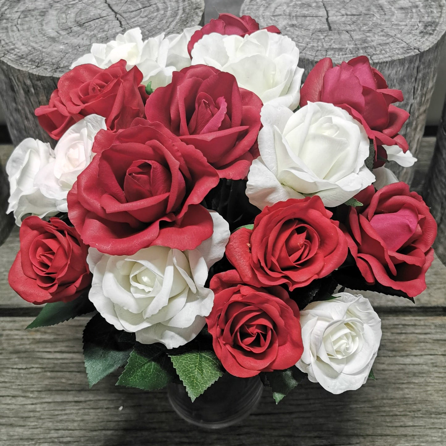 Red and White Rose - Real Touch Artificial Flowers