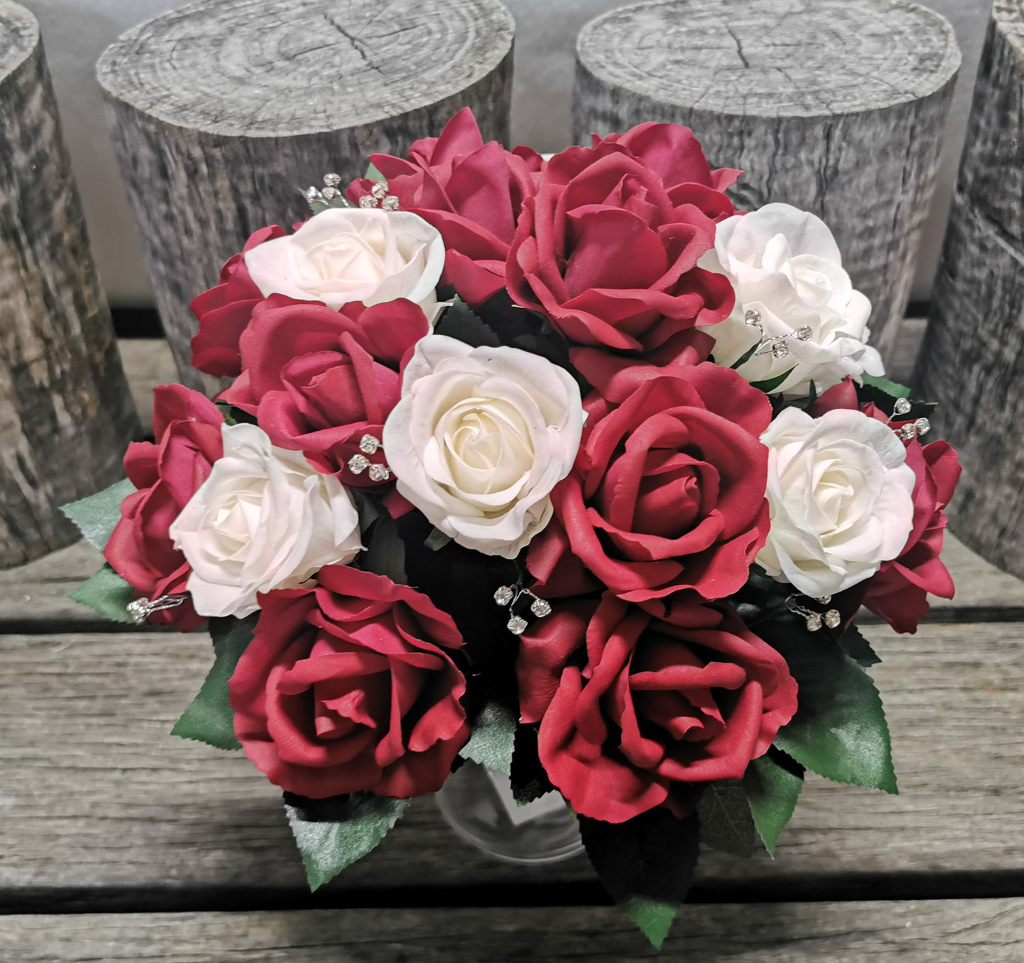 Red and White Rose - Real Touch Artificial Flowers